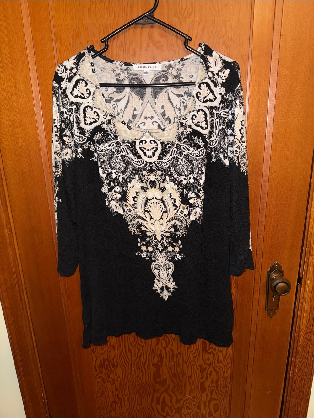 Rose & Olive Black Tunic with Cream Paisley Front Panel